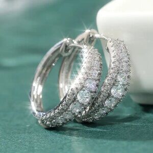 925 Sterling Silver Womens Small 2ct Diamond Hoop Earrings Ladies New Jewelry